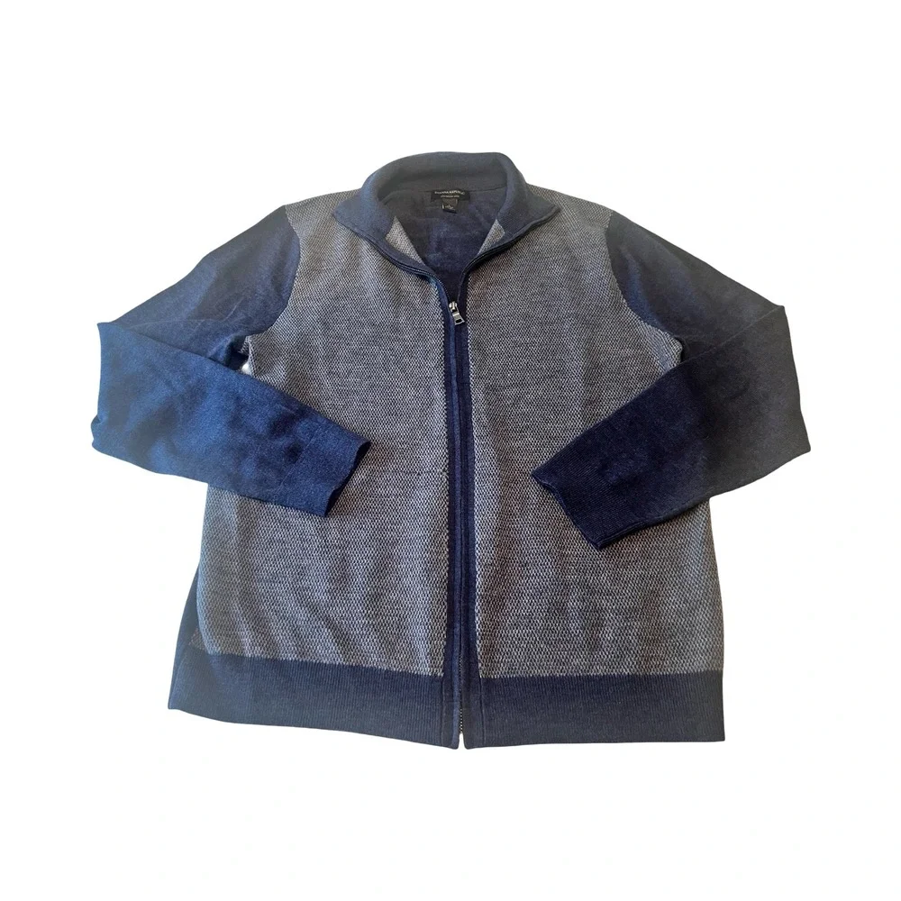 Banana Republic Mens Large 100% Merino Wool Full Zip Cardigan Sweater Navy Blue‎
